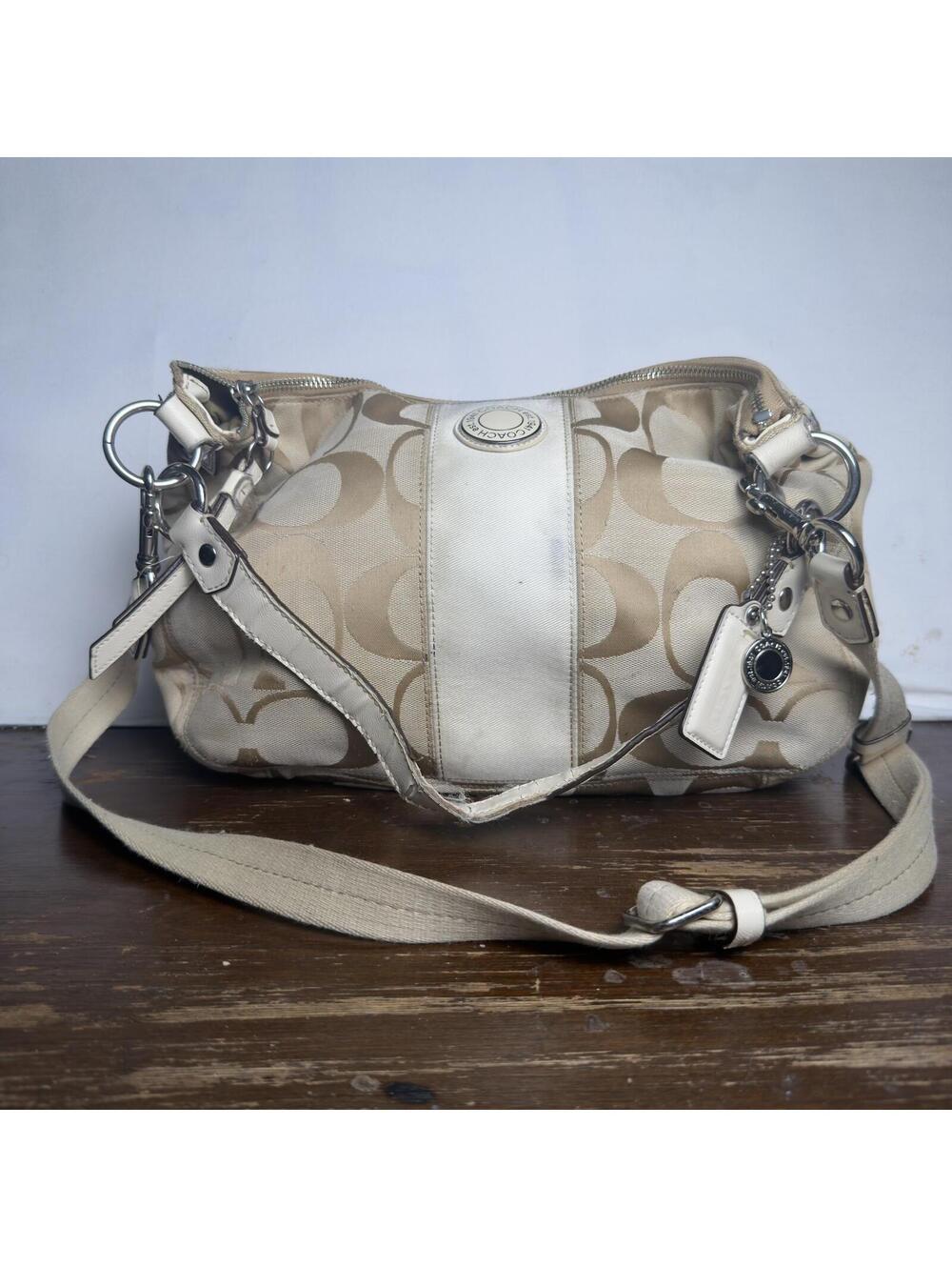 Coach Signature Monogram Hobo Bag Tan White Y2K Shoulder Bag F19281 - Picture 2 of 8